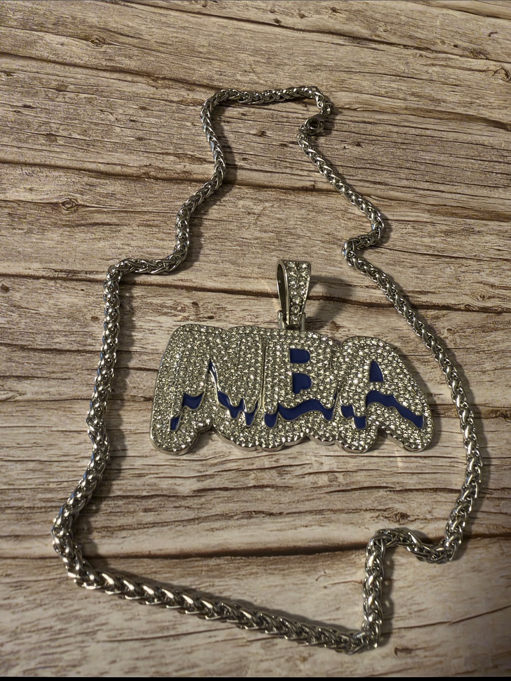 Iced Out Silver Tone Pave NBA Name Pendant & Necklace Stainless Steel - Picture 11 of 11